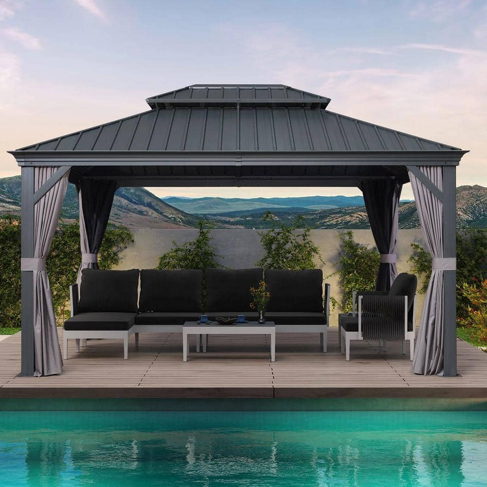 Purple 11' x 14' Hardtop Patio Gazebo with Grey Steel Frame