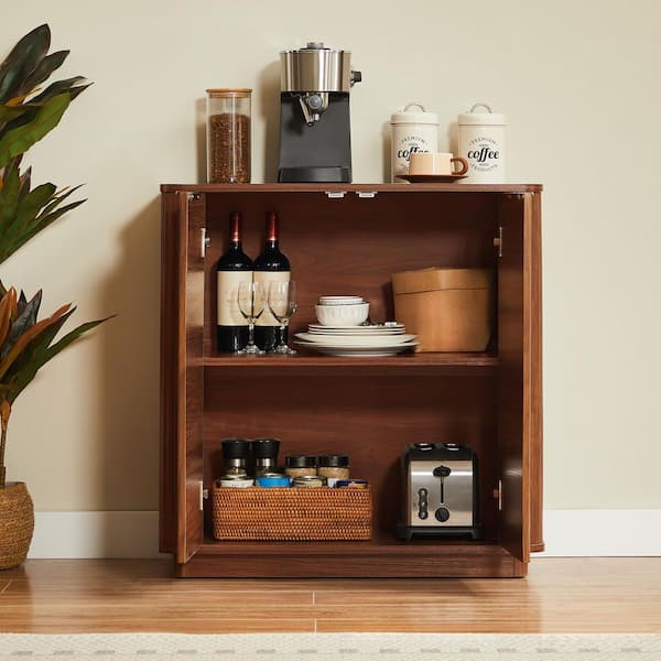 Osric 31.5 in. W Walnut Wood Buffet Sideboard Cabinet with Adjustable Shelf, Curved Wave Design