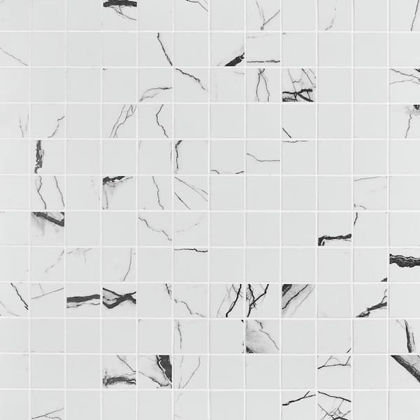 Magnus Black and White 12 in. x 12 in. Matte Porcelain Mosaic Floor and Wall Tile (1 sq. ft. / Sheet)