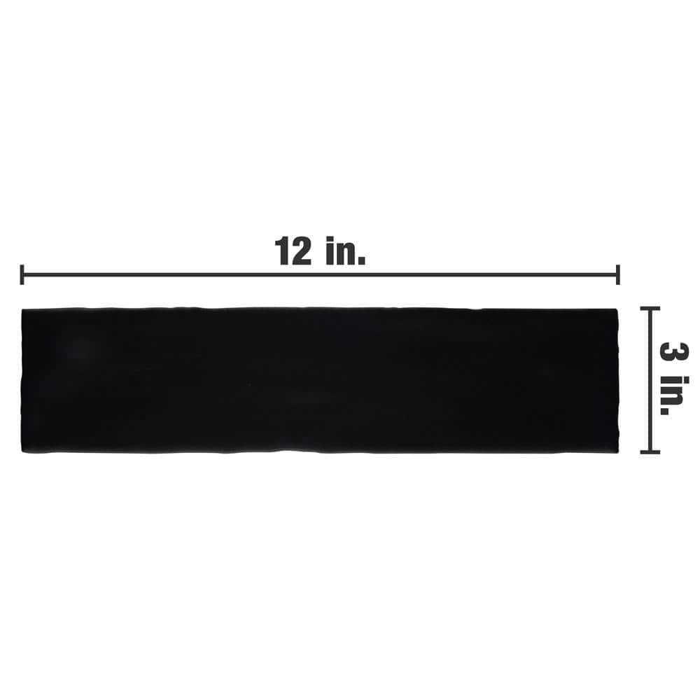 Castillo Matte Black 3" x 12" Ceramic Subway Wall Tile