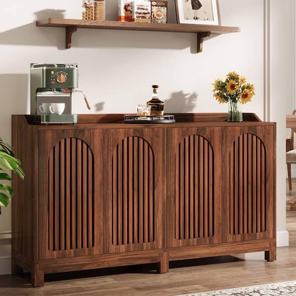 Ahlivia Brown Wood 57 in. Buffet Cabinet Long Sideboard Cabinet with Adjustable Shelves
