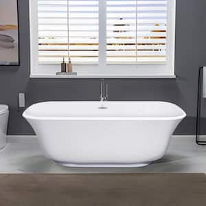 67 in. Acrylic Freestanding Flatbottom Soaking Non-Whirlpool Double-Slipper Bathtub in White