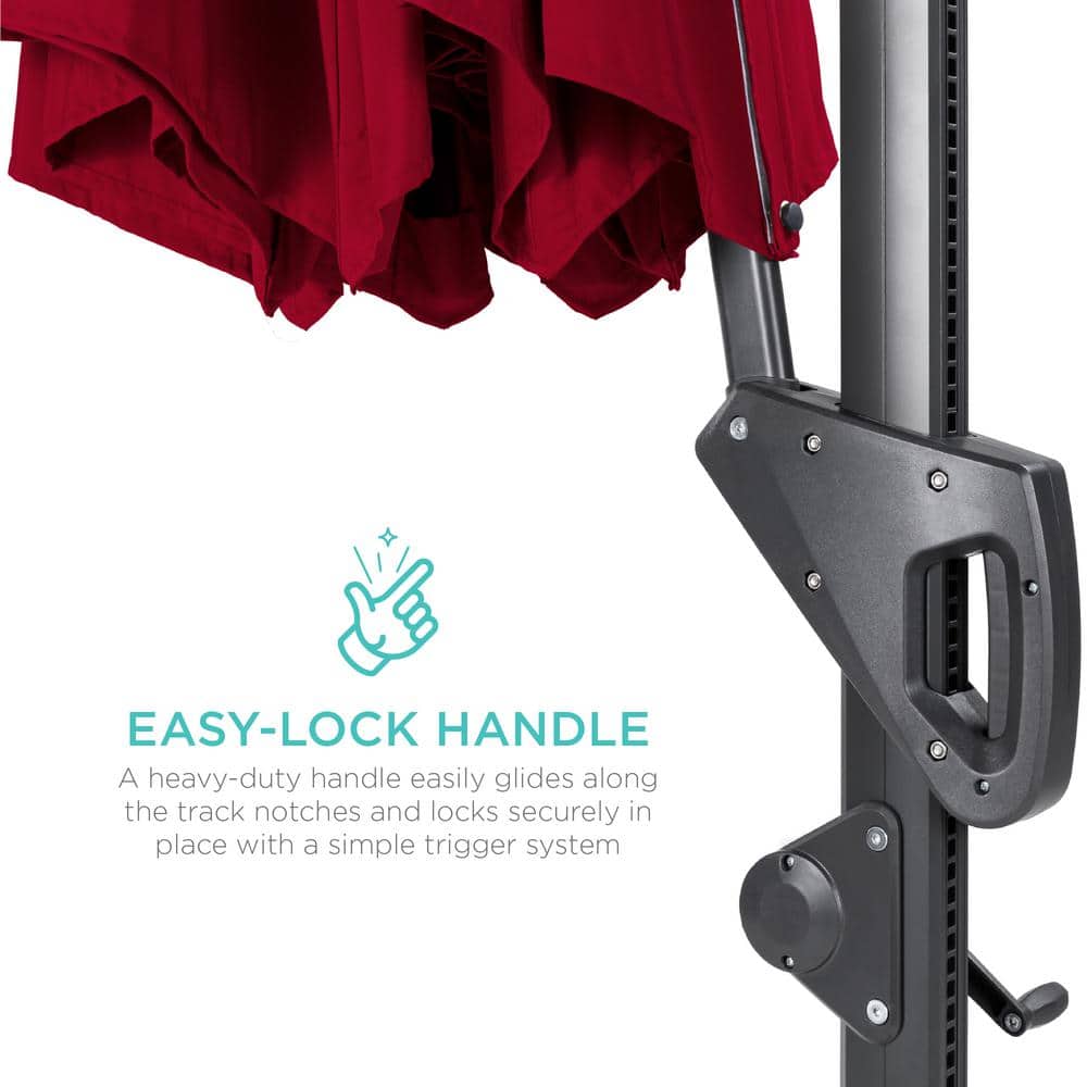 Burgundy 10ft Solar LED Cantilever Patio Umbrella with Cross Base