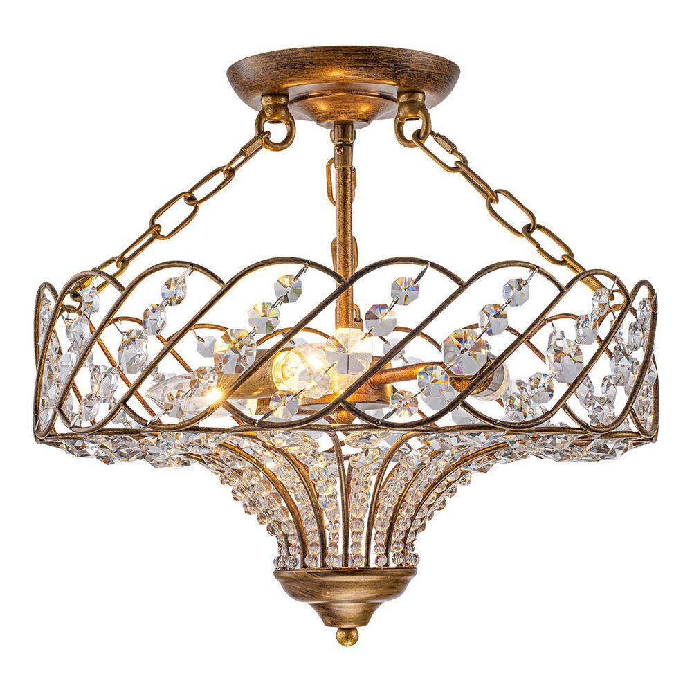 15.75 in. 3-Light French Antique Bronze Bowl Semi Flush Mount with Crystal Accents price history on PriceWatchPro