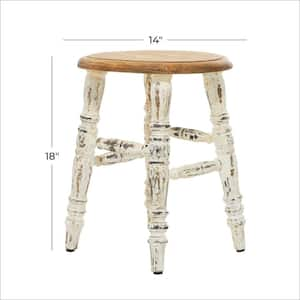 18 in. White Wood Stool with Brown Wood Top