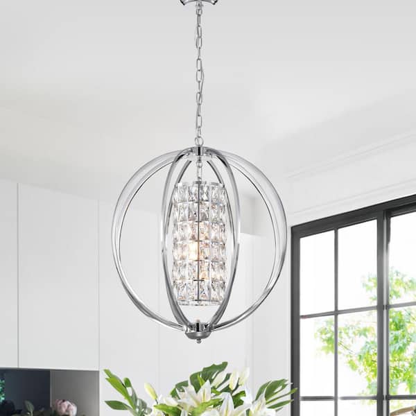 Edvivi Orbit 3-Light Chrome Globe Orb Glam Chandelier with Crystal Lined  Cylinder Shade EPQ203CH - The Home Depot