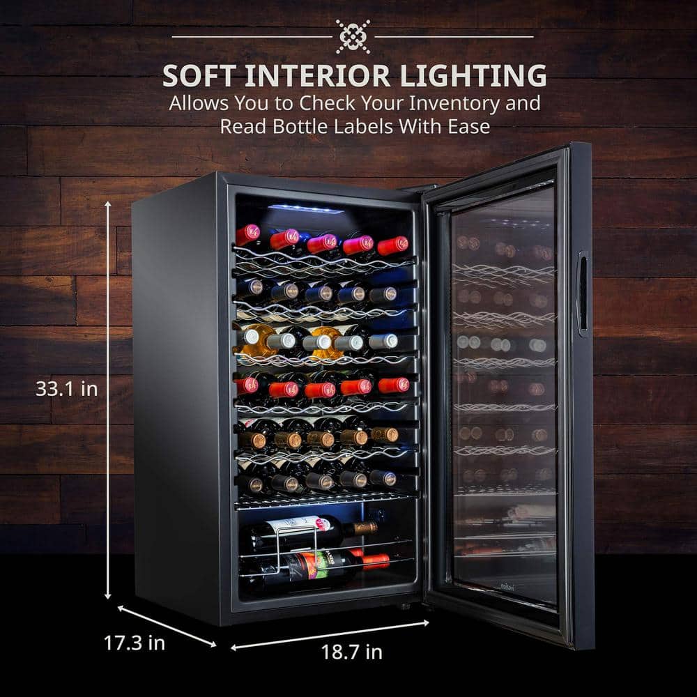 Ivation 34 Bottle Black Freestanding Wine Cooler with Wi-Fi and LED Lighting
