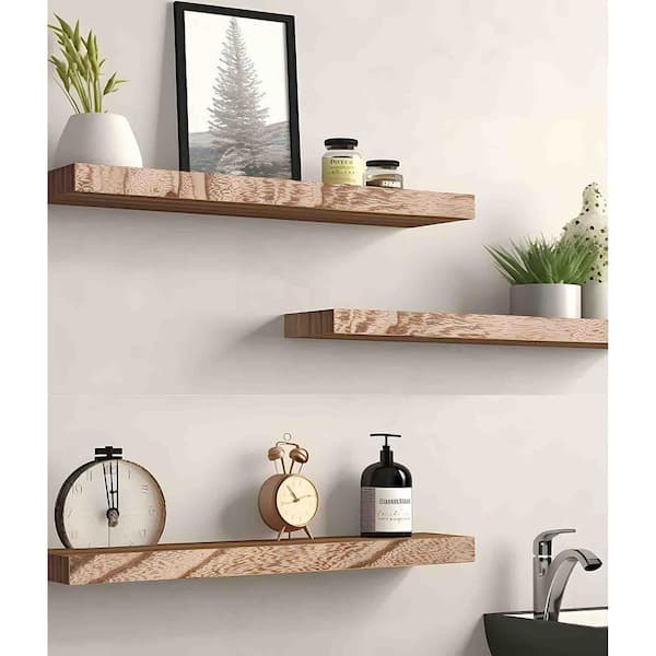 17 in. W x 6 in. D Light Walnut Wood Decorative Wall Shelf - Set