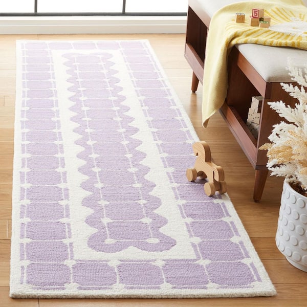 Kids 2 ft. x 8 ft. Purple/Ivory Geometric Border Runner Rug