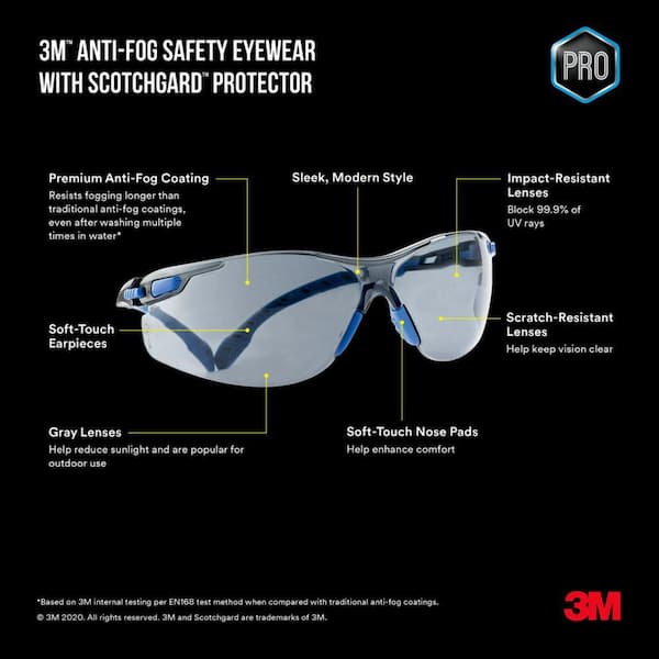 Anti-Fog Goggle with Scotchgard Protector, Black/Blue with Gray Lens