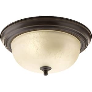 2-Light Antique Bronze Flush Mount with Etched Umber Linen Glass