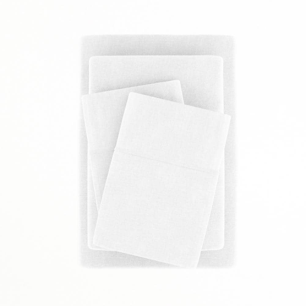 4-Piece White Solid Linen & Rayon from Bamboo Blend Queen Deep Pocket Bed Sheet Set - Thumbnail 3
