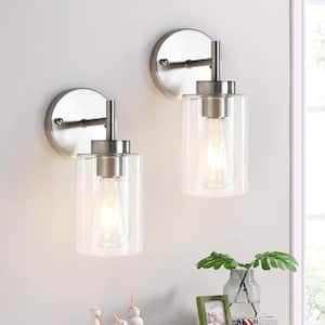 2-Pack 7.4 in. 1-Light Nickel Modern Wall Sconce with Clear Glass Shade for Living Room Bedroom Entry Hallway
