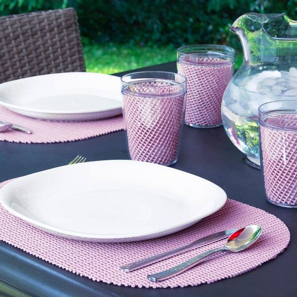 Kraftware Fishnet 17 in. x 12 in. Pink Yarrow PVC Covered Jute Oval Placemat (Set of 6)