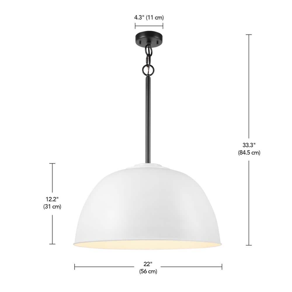 Matte White Metal Bowl Pendant Light with Adjustable Height