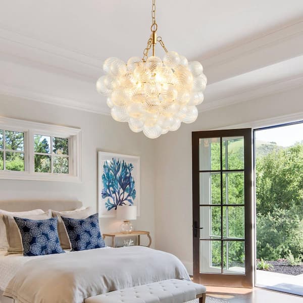 FEKZO 3-Light Gold Chandelier with Clear Glass Globe Shade for