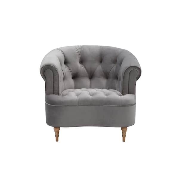 Rustic Manor Ismail Grey Accent Chair Upholstered Button Tufted Velvet