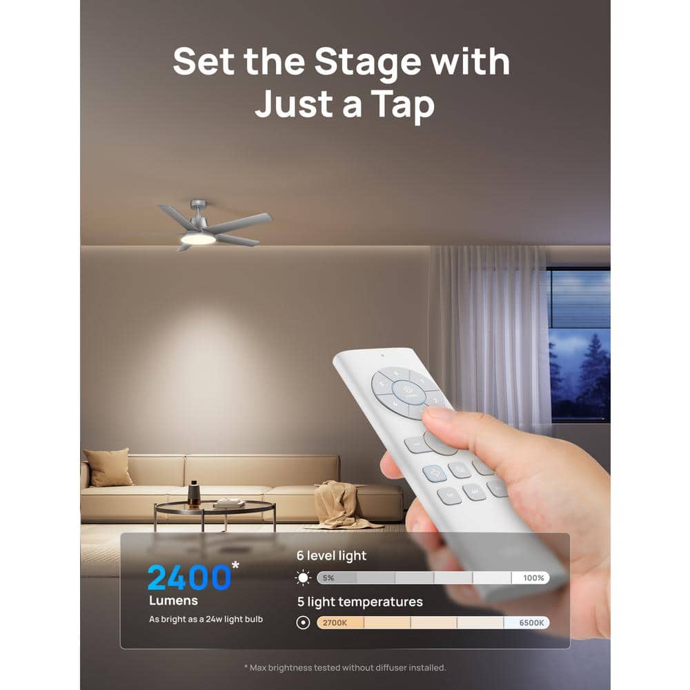 Silver and Wood 52-Inch Ceiling Fan with LED Light and Remote