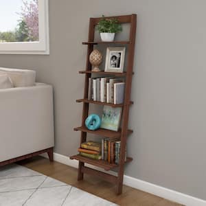 50 in. Walnut Wood 5-shelf Ladder Bookcase with Open Back