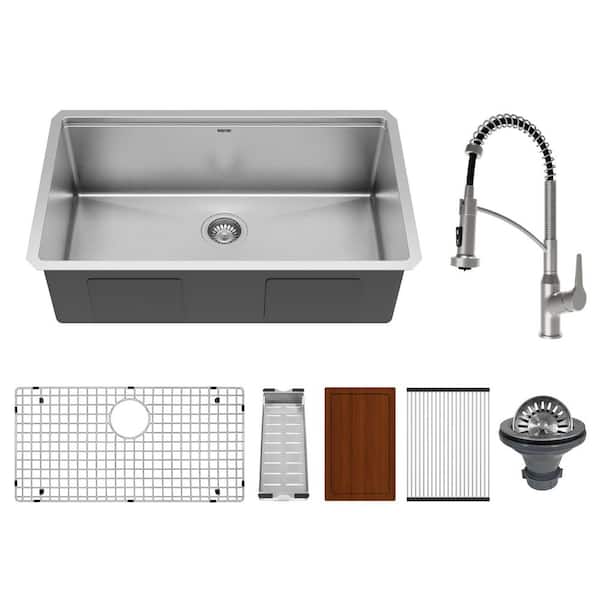 Elite 32 in. Undermount Single Bowl 16-Gauge Stainless Steel Workstation Kitchen Sink with Faucet