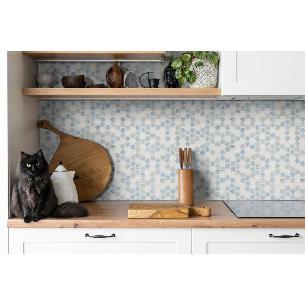 Azula Hexagon Blue and Gray Marble Mosaic Tile