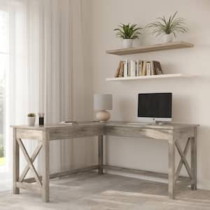 23.5-inches Gray Wood, L-Shaped Computer Desk with X-Pattern Legs - For Office, Computer, or Craft Table