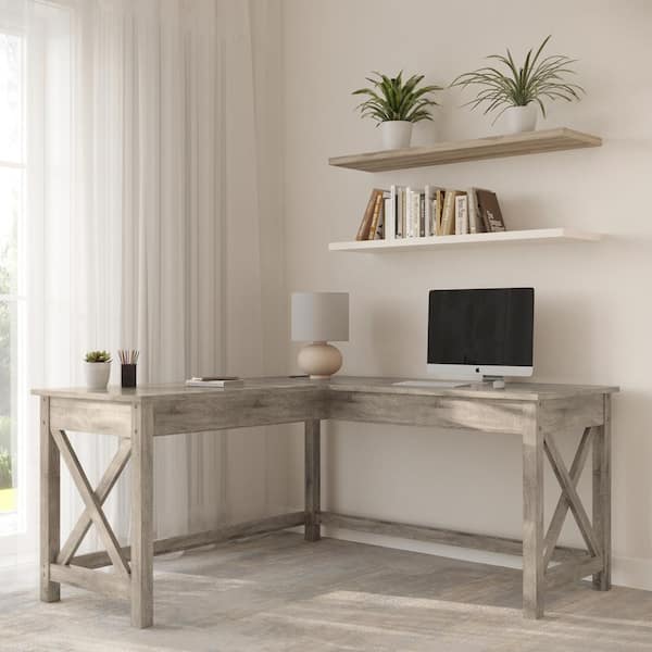 Lavish Home 23.5-inches Gray Wood, L-Shaped Computer Desk with X-Pattern Legs - For Office, Computer, or Craft Table