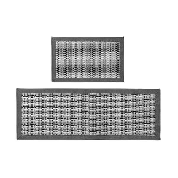 Indoor 2 Piece Kitchen Mats Set Low Pile with Rubber Backing, 19.7 in. x 31.5 in. to 19.7 in. x 70.9 in. Grey