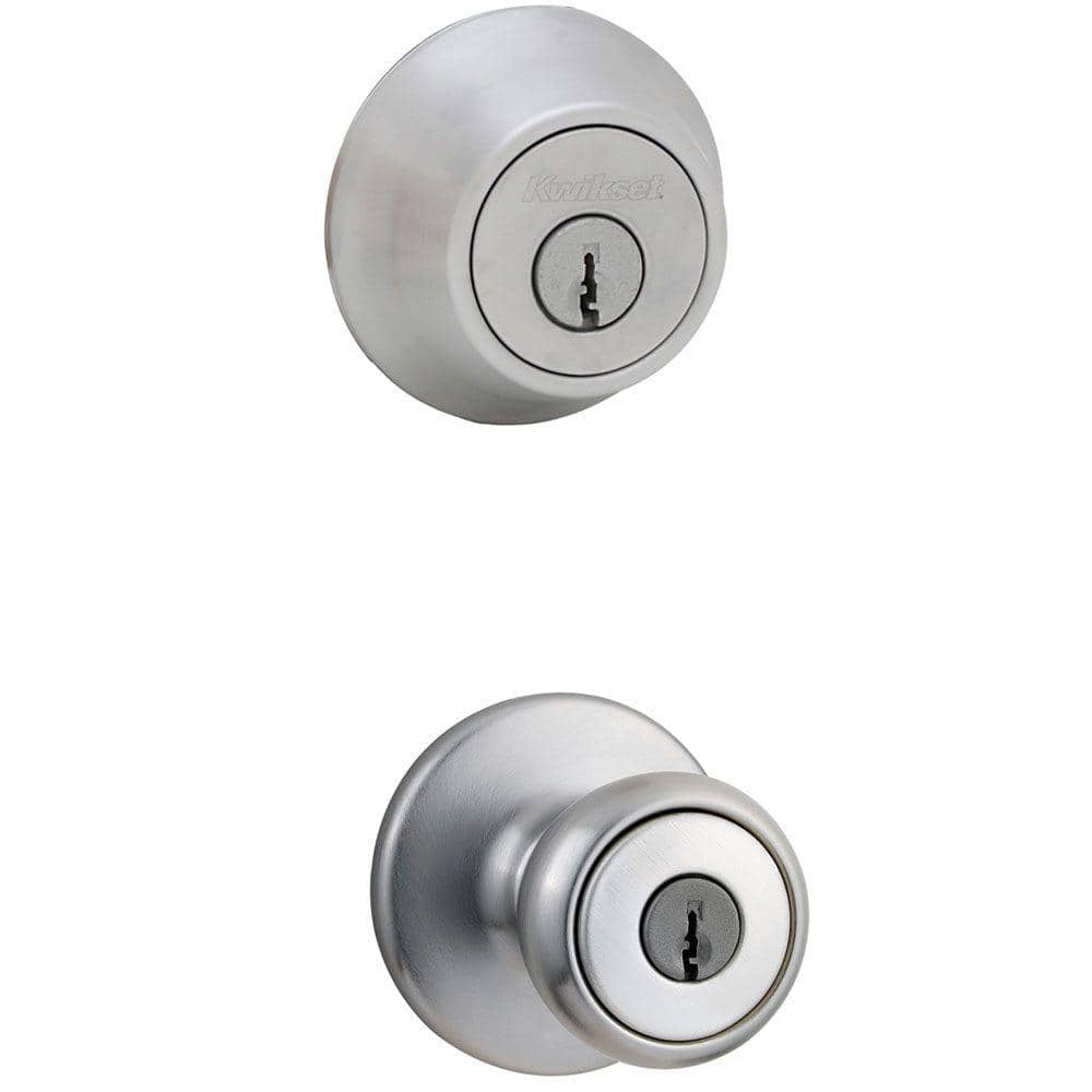 Kwikset Tylo Satin Chrome Exterior Entry Door Knob and Double Cylinder Deadbolt  Combo Pack 695T 26D CP CODE The Home Depot