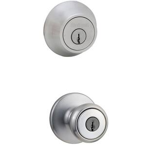 Tylo Satin Chrome Exterior Entry Door Knob and Single Cylinder Deadbolt Combo Pack