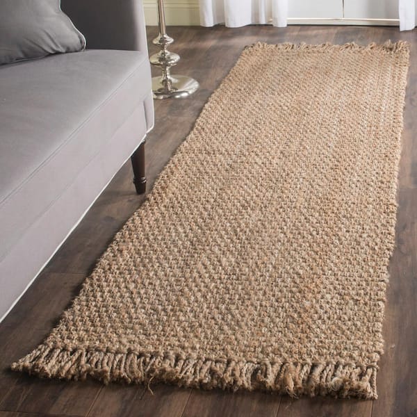 Natural Fiber Beige 3 ft. x 22 ft. Solid Runner Rug