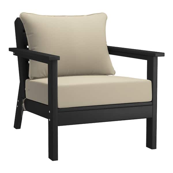 WESTIN OUTDOOR Birchwood Outdoor Patio Deep Seating HDPE Plastic Lounge Chair in Black with Beige Cushions