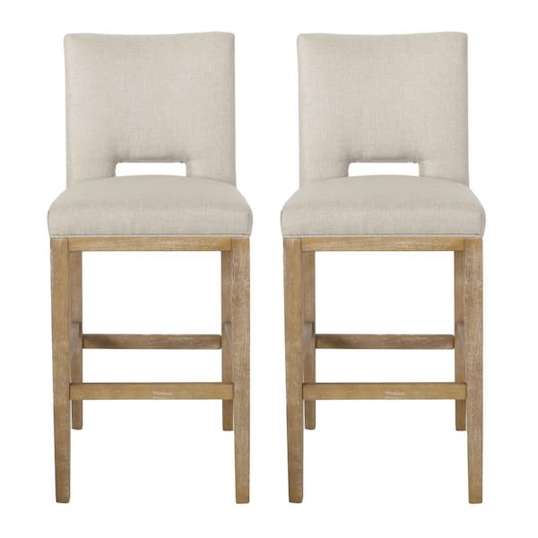 Noble House Elmcrest 45.5 in. High Back Wheat and Weathered Natural Wood Counter Stool (Set of 2) Extra Tall