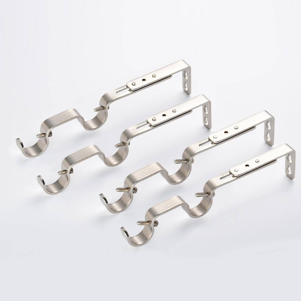 Lumi 1 Double Drapery Curtain Rod Brackets Brushed Nickel, Set of 4, Size: 1 in