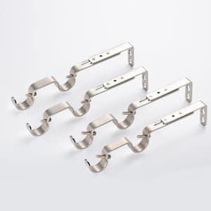 Brushed Nickel Metal Double 4 in. Projection Curtain Rod Bracket (Set of 4)