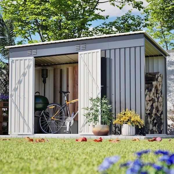 10 ft. W x 4 ft. D Gray Metal Garden Shed for Outdoor Use (40 sq