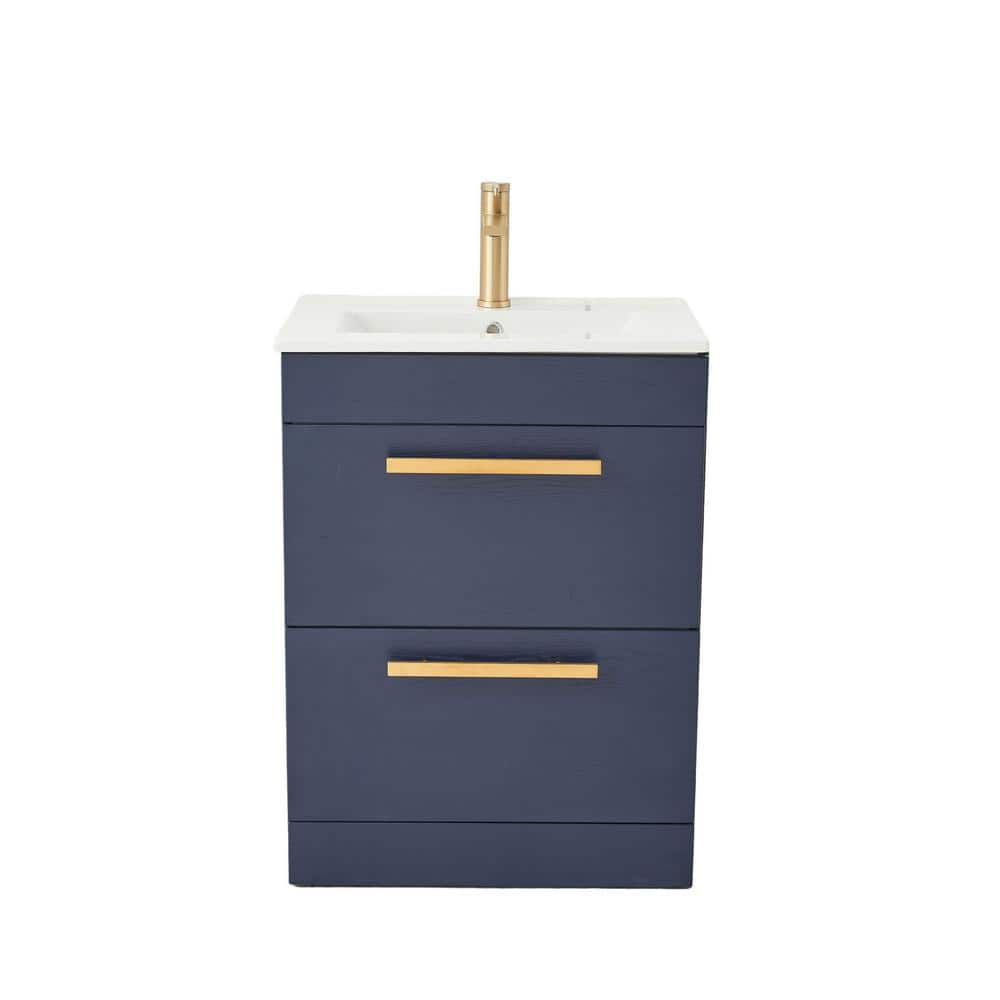 24 in W x 15 in D x32 in H Blue Wood Grain Minimalist Bathroom Vanity with Single White Ceramic Sink Top -  Comllen, COMUS11LS