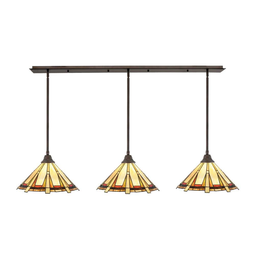 Livingston 100-Watt 3-Light Bronze Chandelier with 16 in. Zion Art Glass Sh