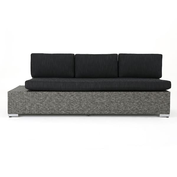 Noble House Puerta Mixed Black Wicker Outdoor Sofa with Dark Gray Cushions