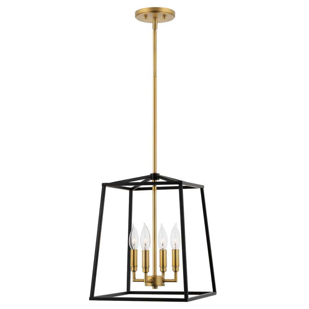 Bellevue 15.5" Geometric Black Metal Cage Chandelier with Brass Accents