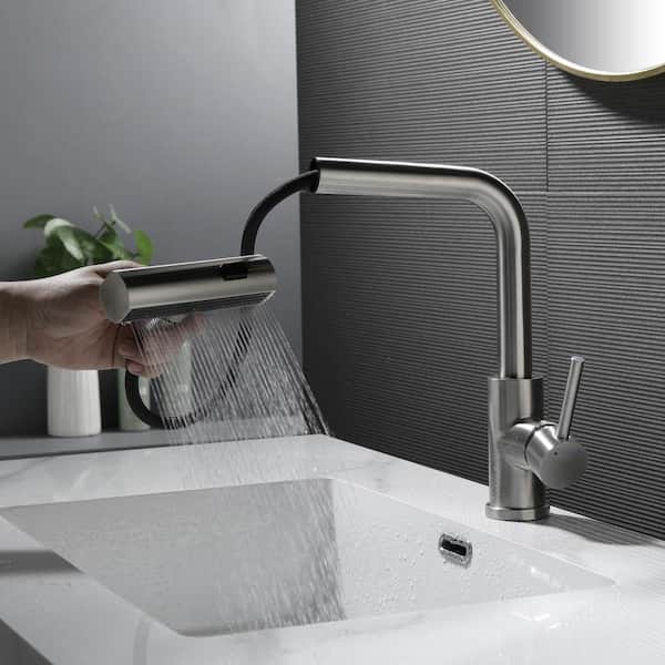 Single Hole Single Handle 14 in. H Pull Down Sprayer 1.69 GPM Kitchen Faucets with 180° Spout Swivel in Brushed Nickel