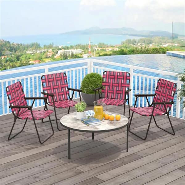 Cubilan Outdoor Pink Wicker Folding Beach Chair, Metal