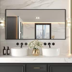72 in. W x 36 in. H Rectangular Framed French Cleat Wall Mounted Tempered Glass Bathroom Vanity Mirror in Matte Black