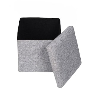 Medium Decorative Grey Foldable Cube Ottoman Stools for Living Room, Bedroom, Dining, Playroom or Office