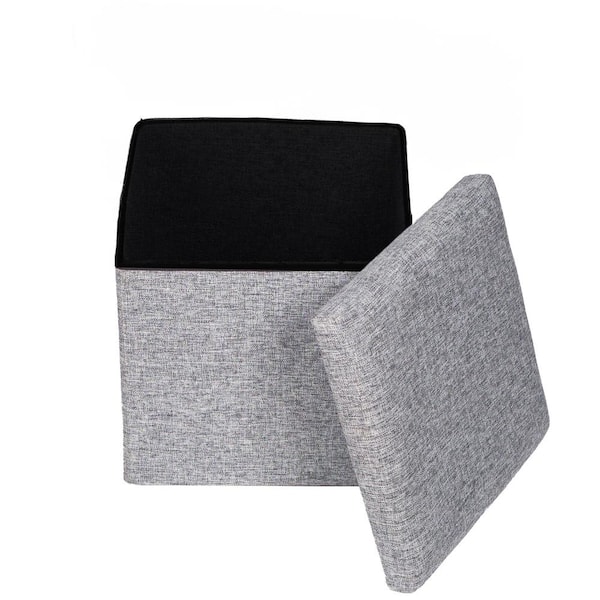 null Medium Decorative Grey Foldable Cube Ottoman Stools for Living Room, Bedroom, Dining, Playroom or Office