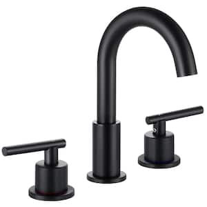 8 in. Widespread 2-Handle High Arc Bathroom Faucet and 360-Degree Swivel Spout in Matte Black