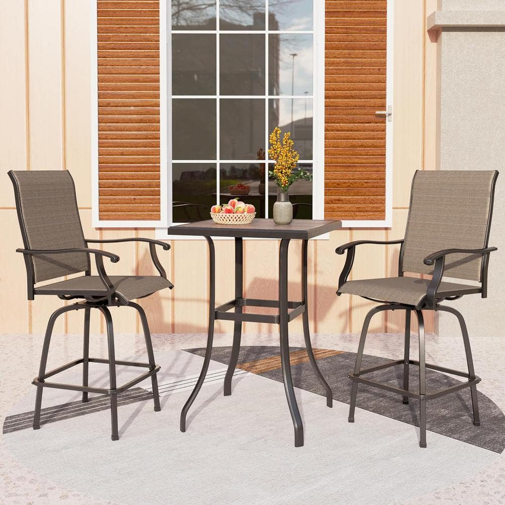 51.75H Brown Swivel Metal Outdoor Bar Stool for Balcony Porch Deck (2-Pa