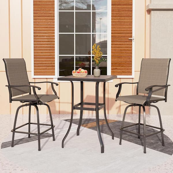 Unbranded 51.75"H Brown Swivel Metal Outdoor Bar Stool for Balcony Porch Deck (2-Pack)