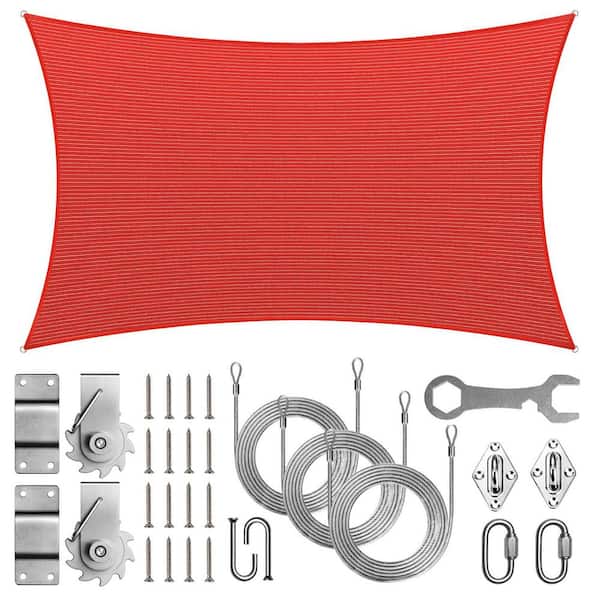 10 ft. x 20 ft. Rectangle Sunshade Sail with Hardware TAWAL-Red