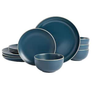 Zuri Matte 12-Piece Stoneware Dinnerware Set in Carbon Blue Service of 4